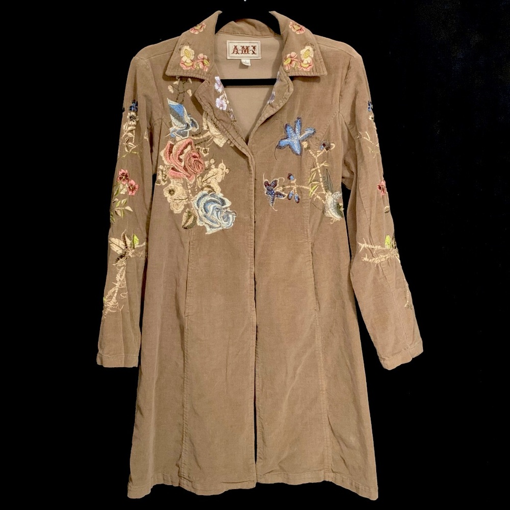 AMI Floral Embroidered Corduroy Coat